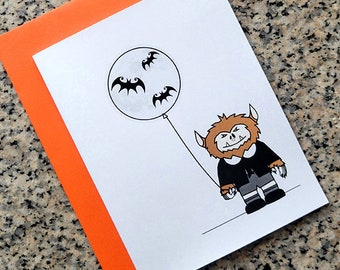 werewolf with moon & bats balloon Halloween goth cards / notecards / thank you notes (blank/custom text inside) with envelopes - set of 10