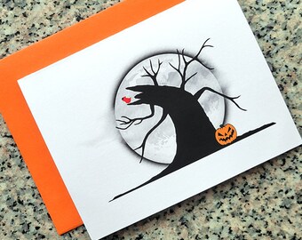 Tarjetas góticas de Halloween / tarjetas de notas / notas de agradecimiento (texto en blanco/personalizado) con sobres - juego de 5 o juego de 10