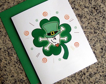 Leprechaun Skull & Crossbones Irish to the Bone Greeting Cards / Notecards / Thank You Notes (blank or custom printed) with envelopes