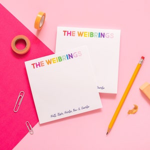 Rainbow Notepad, Personalized Family Notepad, Monogram Notepad, Square Notepad, Christmas notepad, Custom Notepad, Housewarming Gift