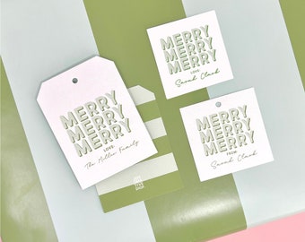 Merry Merry Merry - Mint, Christmas tags, Wrapping Paper, Hostess Gift, Holiday Party, Family Gift Tag, Personalized Tag, Gift Wrap, How to