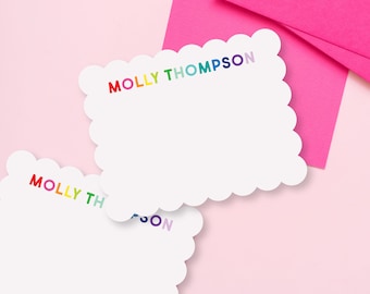 Rainbow Scalloped Stationery Set: Personalized Thank You Cards for Kids, Babies, Weddings & Gifts