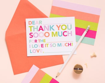 Personalized Kids Thank You Notes: Fill-in Stationery Set; Fill in the blank, Easy Gratitude