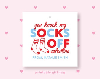 PRINTABLE Socks Valentine's Gift Tag or Sticker Blue, Custom Printable Valentine, Valentine's sticker or tag, Printable Valentines 032VDP