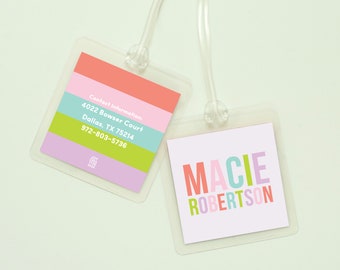 Multicolored Personalized Bag Tag - Pinks, kids bag tag, luggage tag, diaper bag tag, bag tag for kids, personalized bag tag, back to school