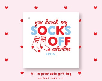 FILL IN PRINTABLE Socks Valentine's Gift Tag or Sticker Blue, Valentine's sticker or tag, Printable Valentines 032VDP