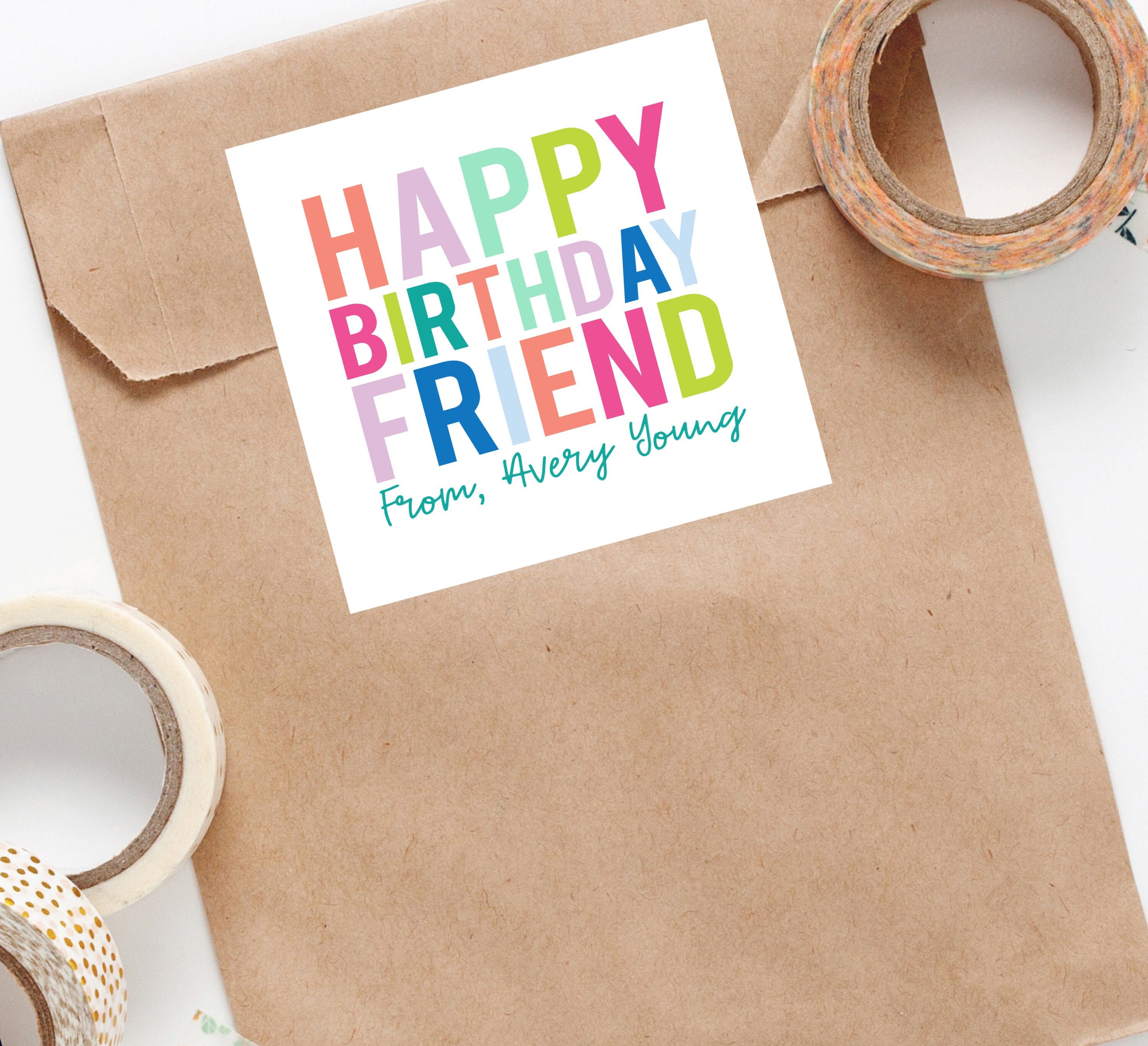 Happy Birthday Friend Stickers Square Stickers Personalized Etsy