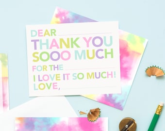 Tie Dye Thank You Notes, Fill in the blank thank you notes, Back to School Party, Kid Birthday, Party favors, Birthday Party, Party Planning