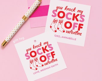 Socks Valentine's Stickers or Gift Tags Pink, Valentine's sticker, Personalized Stickers, Valentine Tag, Classroom Valentine Favor 031VD