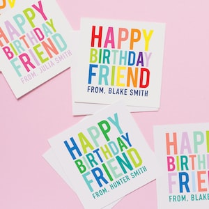 Happy Birthday Friend Stickers, Square Stickers, Personalized Stickers Labels, Custom Stickers, Name Stickers, Birthday Gift stickers 006S