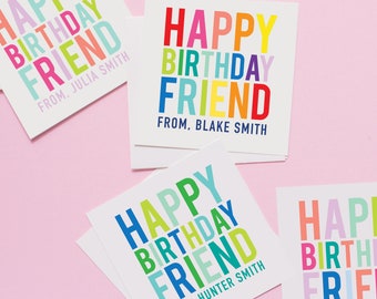 Happy Birthday Friend Stickers, Square Stickers, Personalized Stickers Labels, Custom Stickers, Name Stickers, Birthday Gift stickers 006S