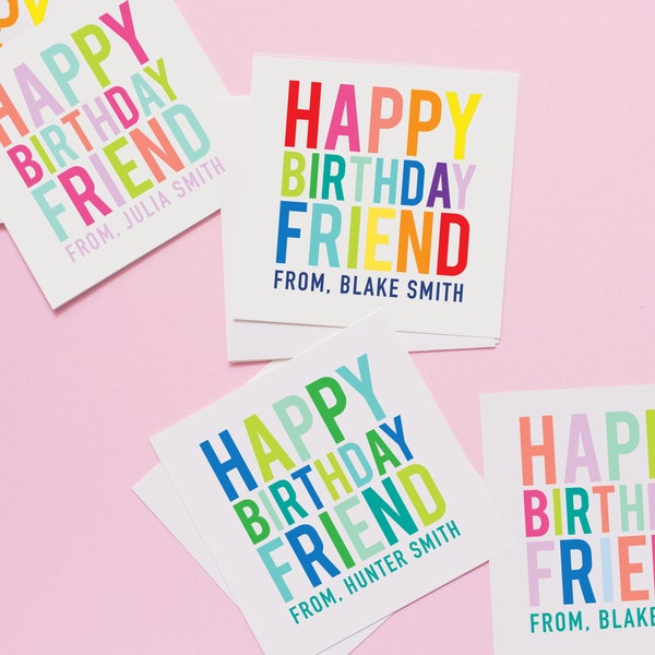 Happy Birthday Friend Stickers, Square Stickers, Personalized Stickers Labels, Custom Stickers, Name Stickers, Birthday Gift stickers 006S