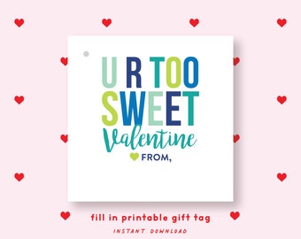 FILL IN PRINTABLE Candy Valentine's Gift Tag or Sticker Blue, Printable Valentines, Valentine's sticker or tag, Printable Valentines 001VDP