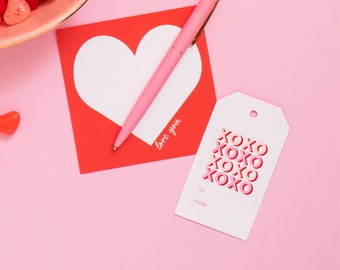 XOXO Valentines To From Gift Tag, Gift Wrap, Pink and Red Gift Tag, Gift tags