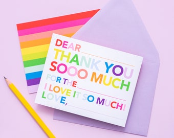 Rainbow Kids Fill in Thank You Notes; Thank You Notes, Stationery, Personalized Stationery, Fill in Note Card, Kids thank you, Gratitude