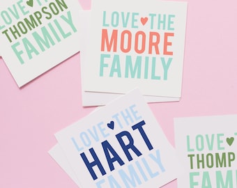 Personalized Family Heart Gift Stickers: Custom Name Tags for Holidays, Stationery & Packaging