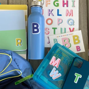 Initial Vinyl Letter, Alphabet Stickers, Dishwasher Safe, Monogram Stickers, Laminated Stickers, Water Bottle, School Supplies, Teacher gift image 3