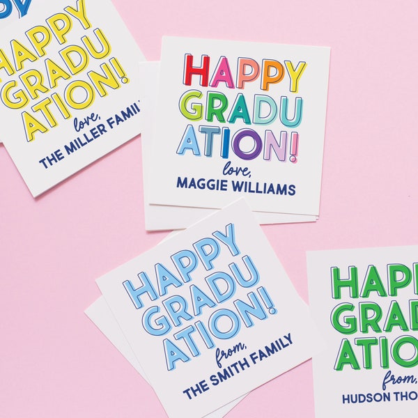 Happy Graduation Gift Stickers, Square Personalized, Custom Grad Stickers, graduation party, Kids stickers, Class of 2023 Gift, Party favors