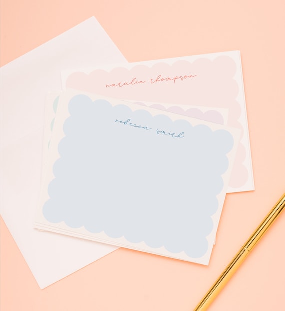 Scallop Personalized Stationery Set, Custom Note Cards