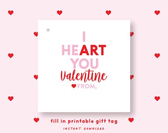 FILL IN PRINTABLE Art Valentine's Gift Tag or Sticker Pink, Printable Valentine, Valentine's sticker or tag, Printable Valentines 001VDP