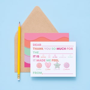 New Kids Emotions Fill In Thank You Notes Pinks, Birthday or Gift Thank You Card, Fill in the Blank Thank You Card for Kids, Kid Thank You zdjęcie 2