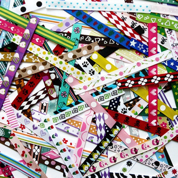 100 Assorted Pieces of Printed Grosgrain Ribbons for Alligator Clips + BONUS