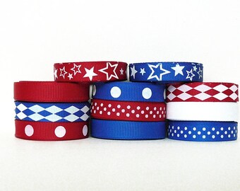 Independence Day / July 4th Ribbons - Red White & Blue Grosgrain Ribbons