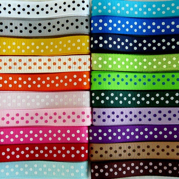 20 Yards SWISS DOTS 3/8 Grosgrain Ribbons - 1 Yard Each of 20 Different Colors