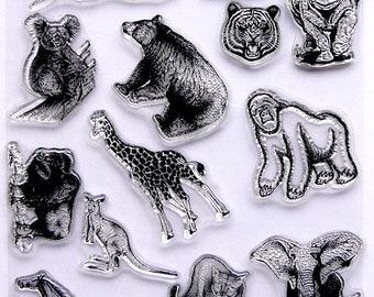 WILD ANIMALS clear stamp set - FREE shipping
