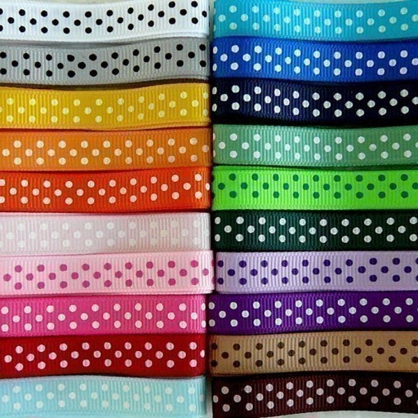 20 Yards SWISS DOTS 3/8 Grosgrain Ribbons - 1 Yard Each of 20 Different Colors
