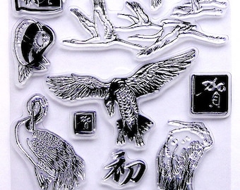 BIRDS / CRANES clear acrylic stamp set - Free Shipping