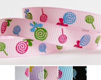 5 Yards 3/8" Grosgrain Ribbon - Pink with Colorful Lollipops (other colors also available)