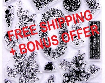 FLOWER CORNER BORDERS clear acrylic stamp set - Free shipping + Bonus Offer