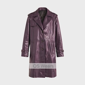 Abrigo de cuero morado para mujer / Abrigo largo de cuero morado / Gabardina de cuero morado / Regalo para ella