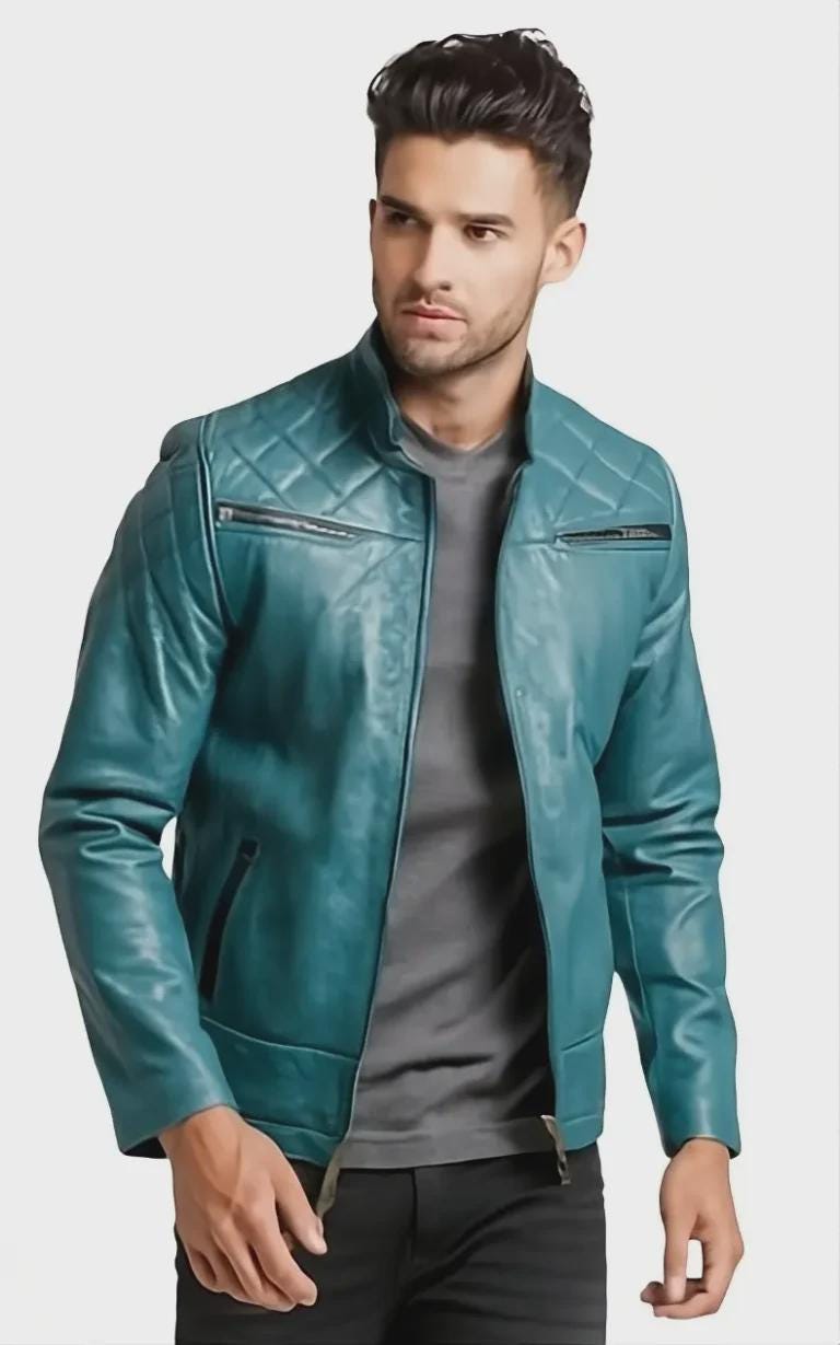 Teal Leather Jacket - Etsy