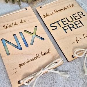 Holzkarte "Nix" für Geldgeschenke – handgefertigt & originell – kreative Verpackung für Geburtstag, Weihnachten, Abschied und mehr