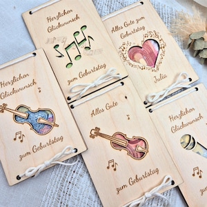 Geldgeschenk für Musikliebhaber - Holzkarte für Geldgeschenke – personalisiert & handgefertigt, kreatives Geschenk zum Geburtstag, Abschluss