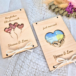 Geldgeschenk zur Hochzeit - Holzkarte für Geldgeschenke – personalisiert & handgefertigt, kreatives Hochzeitsgeschenk