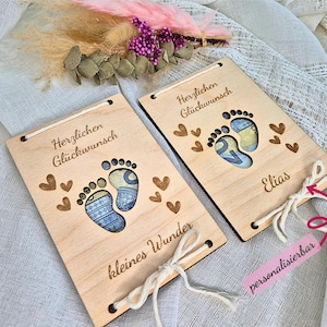 Holzkarte für Geldgeschenke – personalisierbar & handgefertigt – kreatives Geschenk zur Geburt, Babyshower, für werdende Eltern