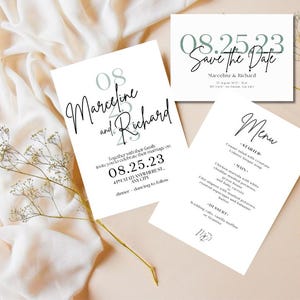 パーソナライズされた結婚式招待状 - 結婚式のポストカード、ミニマリスト招待状、結婚式の文房具
