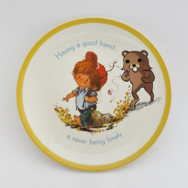 Pedo Bear Altered Wall Art Plate, Original Painting on vintage plate