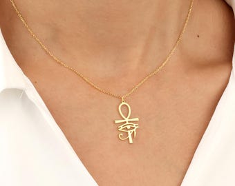 Eye of Ra Necklace, Gold Horus Protection Jewelry, Sterling Silver, Egyptian Symbolism