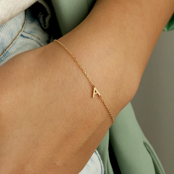 18k Gold Initial Bracelet: Custom Letter Bracelet, Personalized Gift, Minimalist Initial Bracelet, Personalized Jewelry Gift for Christmas