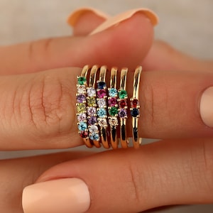Multi Birthstone Ring, Dainty Birthstone Ring, Family Birthstone Rings, Personalized Gift For Friend, Birthstone Jewelry, Christmas Gift