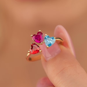 Sterling Silver Family Birthstone Heart Ring: Personalized Mother's Jewelry, Personalized Birthstone Heart Ring for Mom, Silver Family Ring