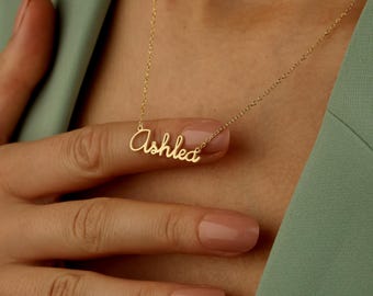 Custom Name Necklace in 18K Gold: Dainty Nameplate Jewelry for Her, Personalized Gift for Women, Birthday Gift, Bridesmaid Jewelry