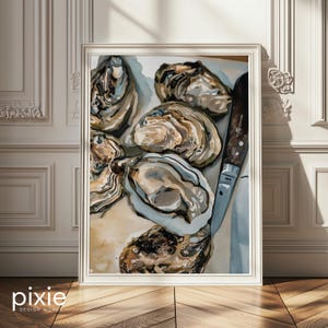 Watercolor Oyster Shell Printable Art | Coastal Kitchen Decor | Digital Download Wall Art | Neutral Dining Room or Trendy Beach House Style