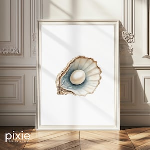 Oyster Shell Pearl Painting | Printable Digital Download | Coastal Beach House | Dining Room Decor | Kitchen Wall Art | Trendy Aesthetic