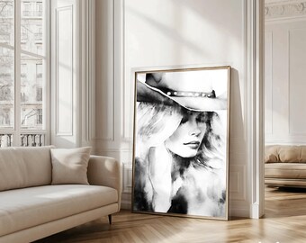 Abstract Cowgirl Portrait: Black & White Western Art (Digital Download)