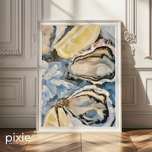 Watercolor Oyster Shell Painting | Printable Digital Download | Coastal Beach House | Dining Room Decor | Kitchen Wall Art | Food Art